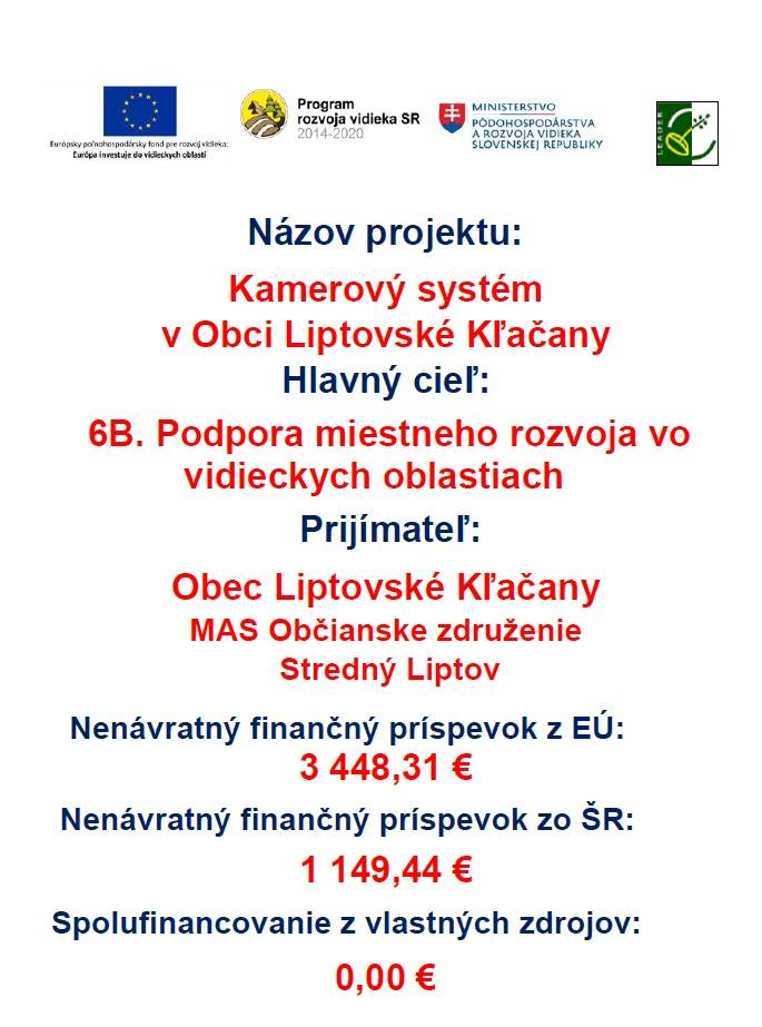 Publicita projektu „Kamerový systém v obci Liptovské Kľačany“
