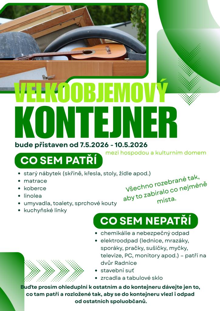 Mezi hospodou a kulturním domem bude přistaven velkoobjemový kontejner.