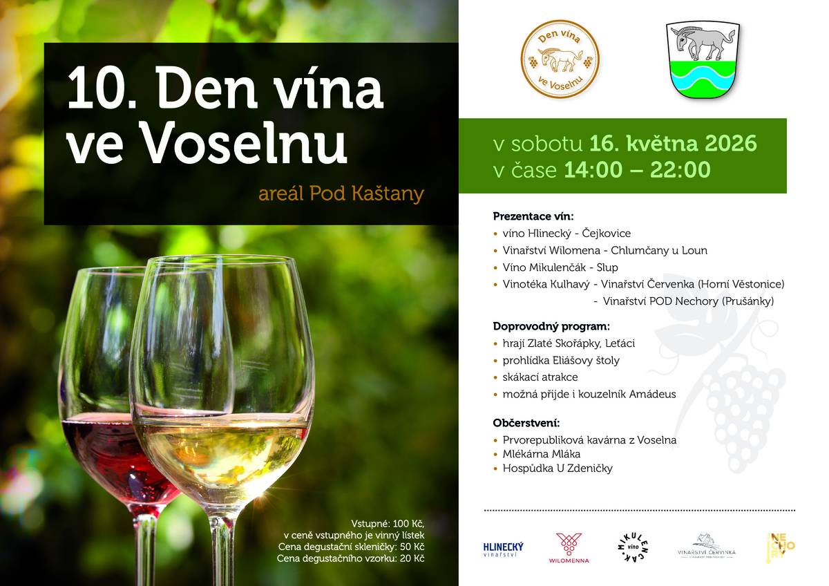 Dobrý den všem. Dovolte mi, abych Vám vyřídil pozvání z Voselna na "10. Den vína ve Voselnu". Bližší informace viz. přiložený leták. S přáním hezkého dne Jaroslav Novák - starosta obce Borek.