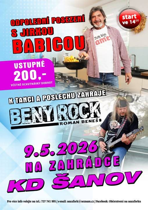 Odpolední posezení s J. Babicou Šanov 9.5.2026, hraje Beny Rock