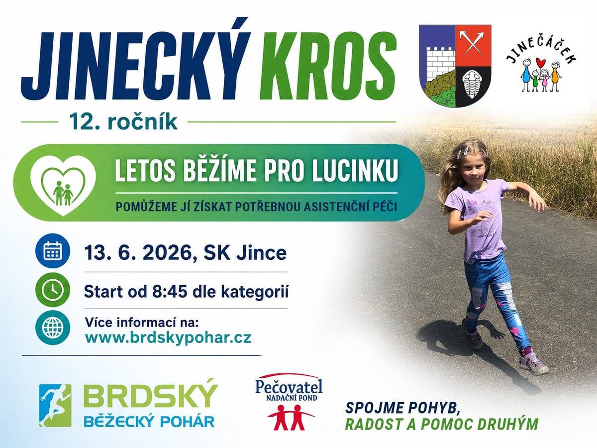 12. ročník běhu se koná 13. června 2026, start na hřišti SK Jince v 8.45 h dle kategorií.  Letos se běží pro Lucinku: https://pecovatel.cz