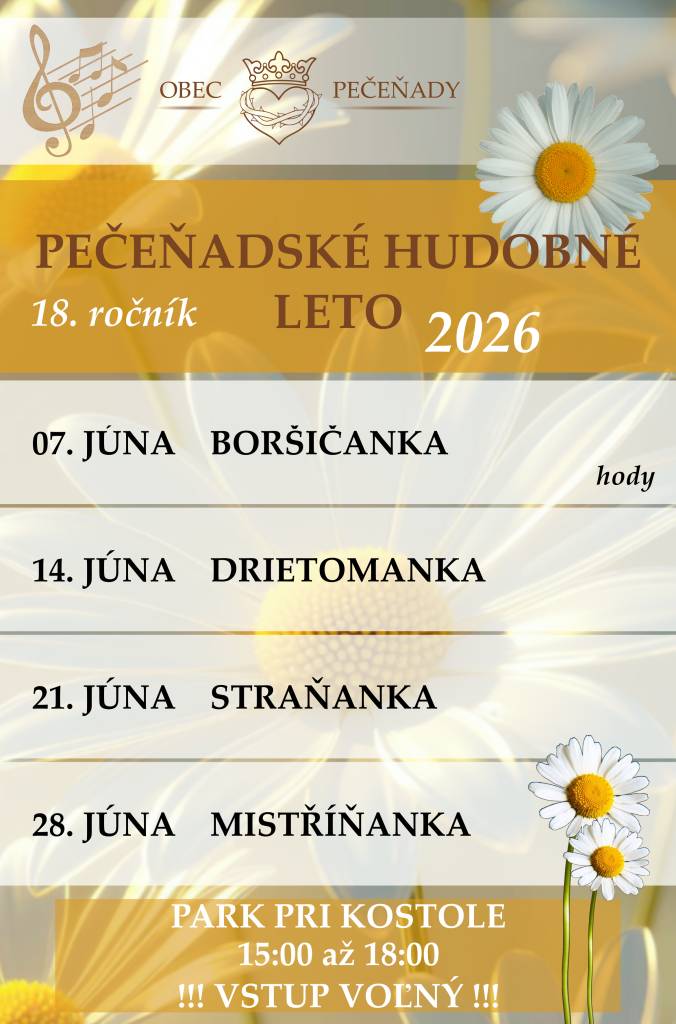 Obec Pečeňady pripravila zaujímavé kultúrne podujatia na začiatok leta 2026.