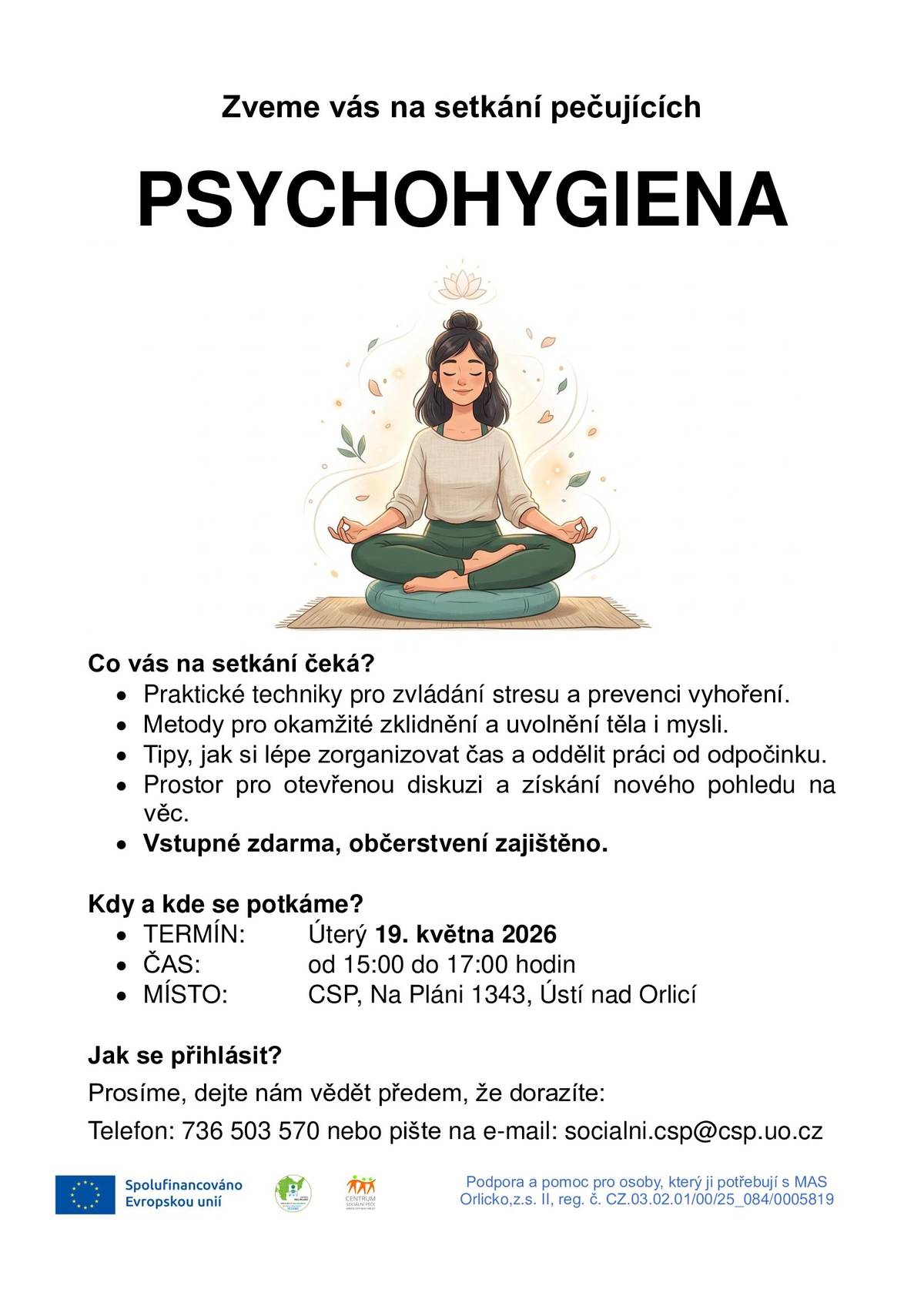 Centrum sociální péče Ústí nad Orlicí zve na Setkání pečujících 19.05.2026 tentokrát na téma "psychohygiena"