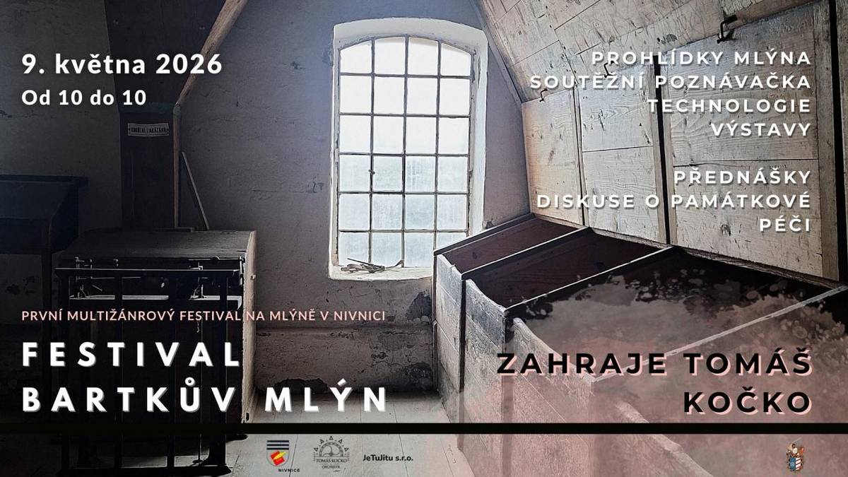 Bartkův mlýn srdečně zve na první multižánrový festival, který se koná tuto sobotu 9. května od 10:00. Těšit se můžete na prohlídky mlýna, soutěžní poznávačku, technologie, výstavy, přednášky, diskuze o památkové péči a další.