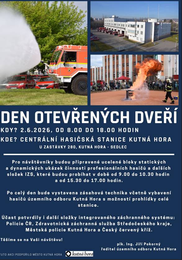 Hasičská centrální stanice Kutná Hora pořádá „Den otevřených dveří“