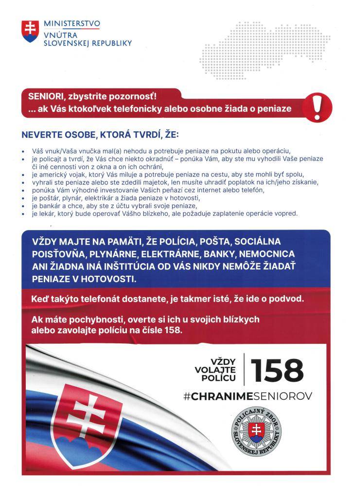 ... ak Vás ktokoľvek telefonicky alebo osobne žiada o peniaze !