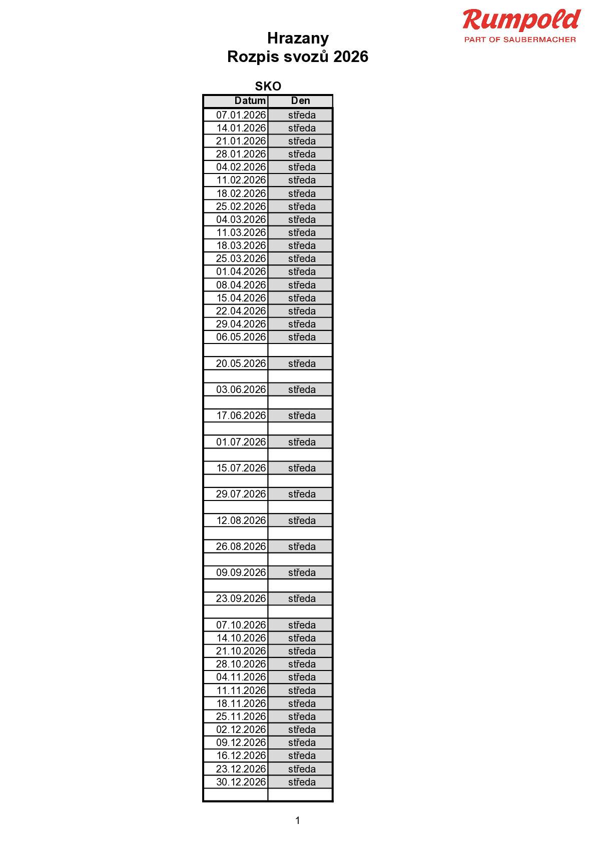 Připomínáme přechod na letní svoz komunálního odpadu - začátek tuto středu 6. 5. 2026 a poté každých 14 dní až do 7. 10. 2026.