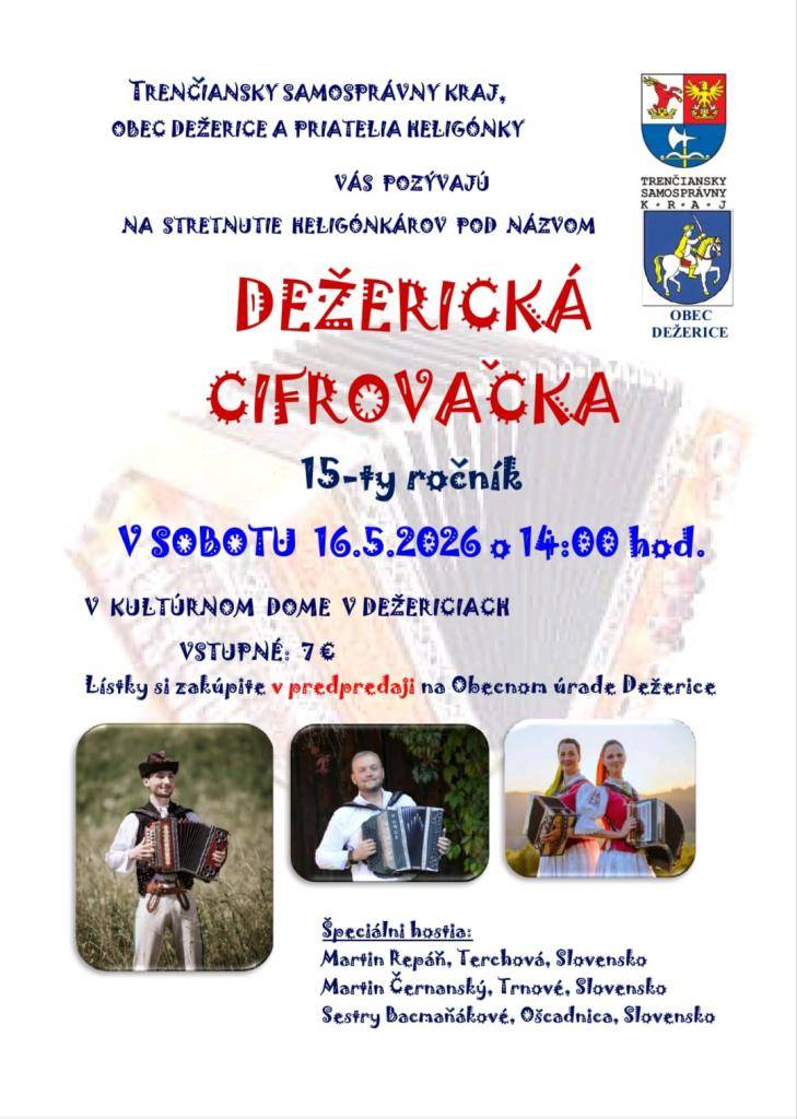 Dežerická cifrovačka, 16.5.2026, so začiatkom o 14.00 hod, KD Dežerice