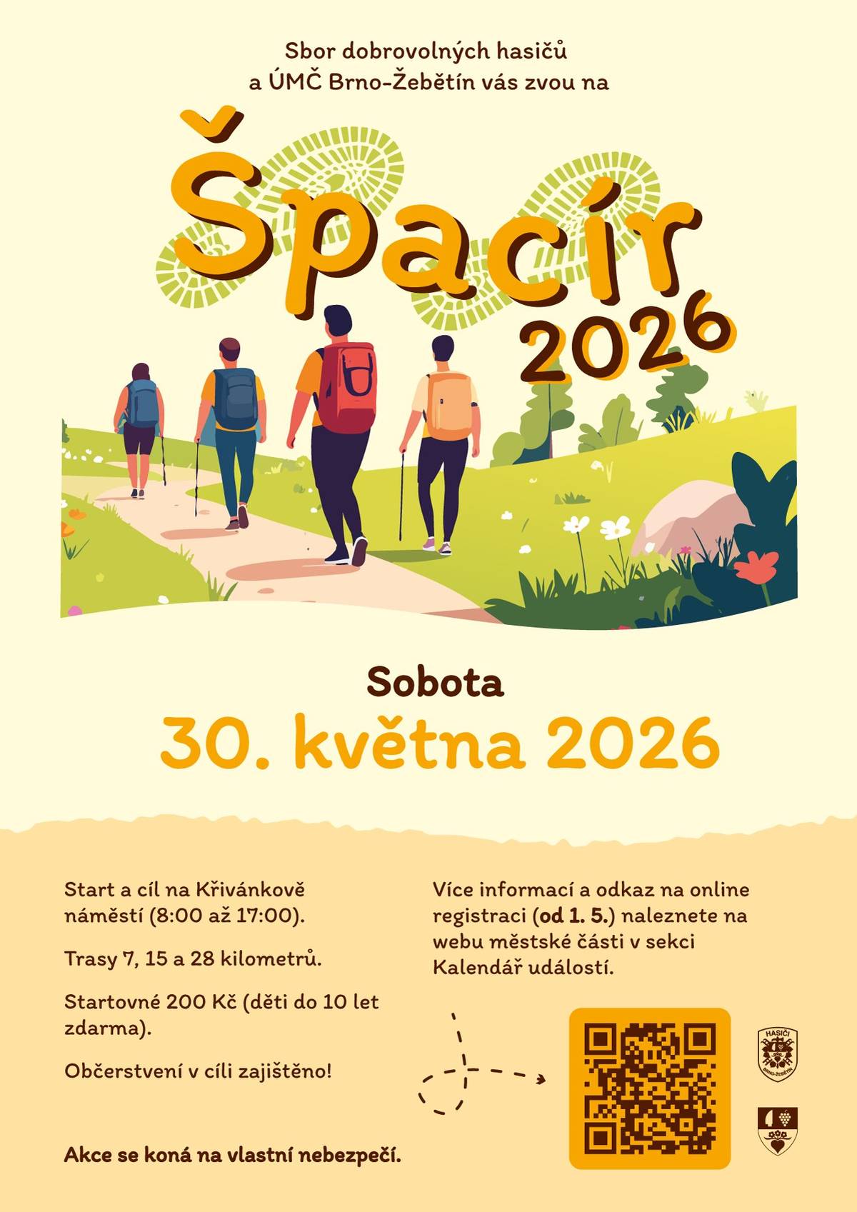 Také letos pro vás máme nachystané 3 trasy po přírodních krásách Žebětína a jeho okolí. Vyrazit můžete i na speciální trasu po místech spojených s historií žebětínského sboru dobrovolných hasičů, kteří letos slaví výročí svého založení.  Registrovat online se můžete do 24. května, nebo do naplnění kapacity. Veškeré informace naleznete v kalendáři událostí.