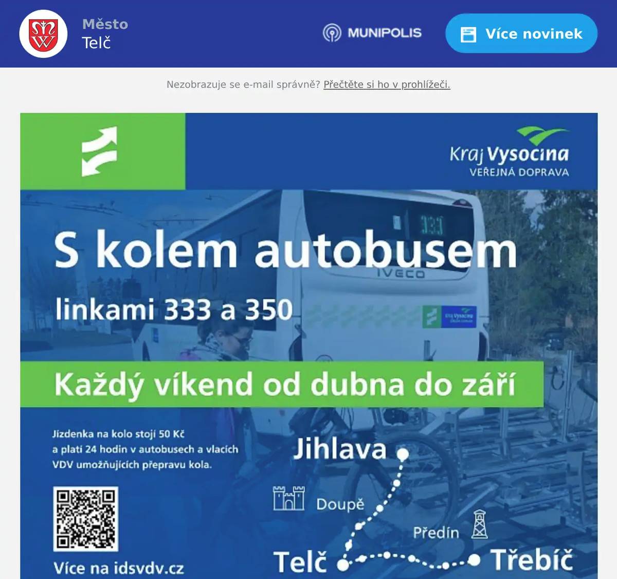 Vyrážíte na výlet na kole, ale nechcete celou cestu jen šlapat do pedálů? Veřejnou dopravou Vysočiny je možné cestovat s kolem i autobusem, třeba na hrad Roštejn. Pokud Vás láká prozkoumat Telč a její okolí ze sedla kola, můžete každý víkend od dubna do září do cíle dojet autobusem linky 350 z Třebíče nebo linkou 333 z Jihlavy. Ze směru od Třebíče se i s kolem svezete každé dvě hodiny a od Jihlavy 3x za den. Vystoupit nebo nastoupit s kolem je možné krom cílových měst na lince 333 i na zastávkách v Kostelci, Třešti, Řásné a Doupěti, od kterého je to jen kousek na krásný hrad Roštejn, a na lince 350 ve Staré Říši, Předíně a Markvarticích. Nabídka linky 333 o víkendech doplňuje běžná vlaková spojení, kterými je také možné cestovat s kolem. Jízdenky Veřejné dopravy Vysočiny jsou přestupní, takže lze cestu autobusem s jízdou vlakem libovolně kombinovat.