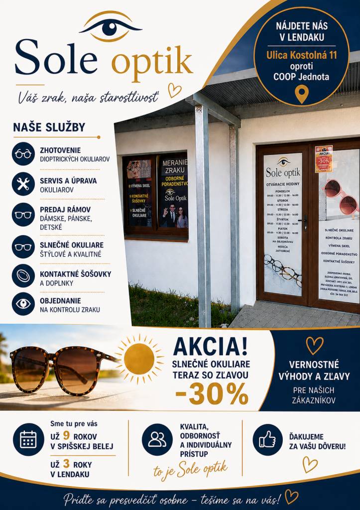 Očná optika v Lendaku na Kostolnej č. 11, oproti Coop Jednote.