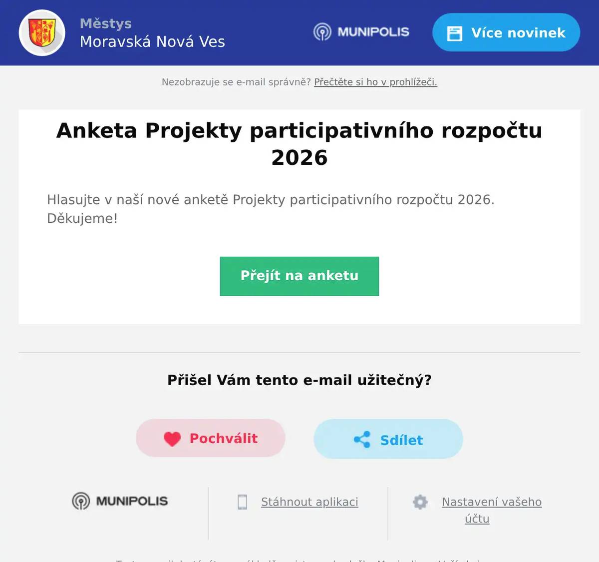 Hlasujte v naší nové anketě Projekty participativního rozpočtu 2026. Děkujeme!