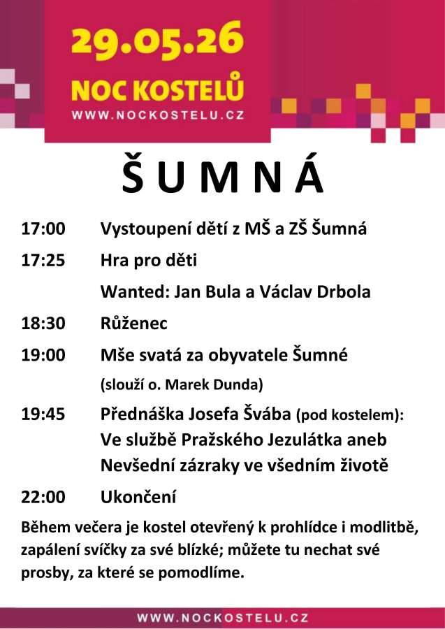 Noc kostelů Šumná 29.5.2026