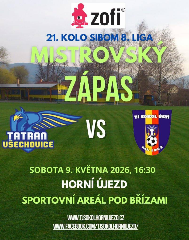 TATRAN VŠECHOVICE B vs. TJ SOKOL ČERNOTÍN/TJ SOKOL ÚSTÍ   sobota 9. května 16:30