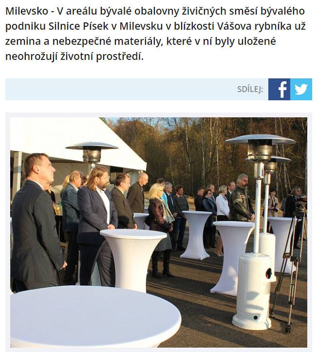 Článek v Píseckém deníku o sanaci území v areálu bývalé obalovny živičných směsí v Milevsku u rybníka Vášák.