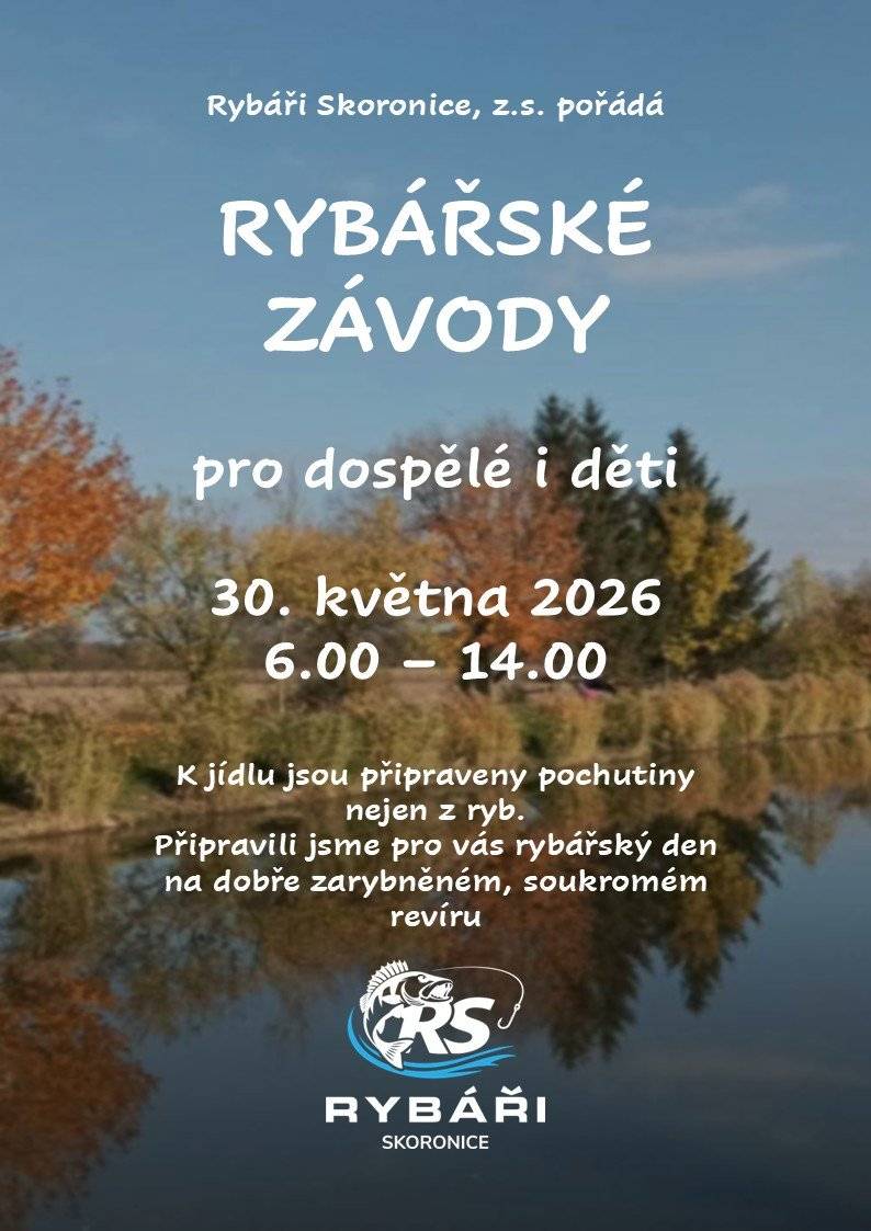 Spolek Rybáři Skoronice, z. s. vás srdečně zve na Rybářské závody pro dospělé i děti, které se uskuteční v sobotu 30. května 2025 od 06:00 do 14:00 hod. na místním rybníku. Pro účastníky závodů i veřejnost bude připraveno bohaté občerstvení a pochutiny nejen z ryb. Přijďte strávit sobotu do příjemného prostředí dobře zarybněného soukromého revíru a podpořit tak naše rybáře!