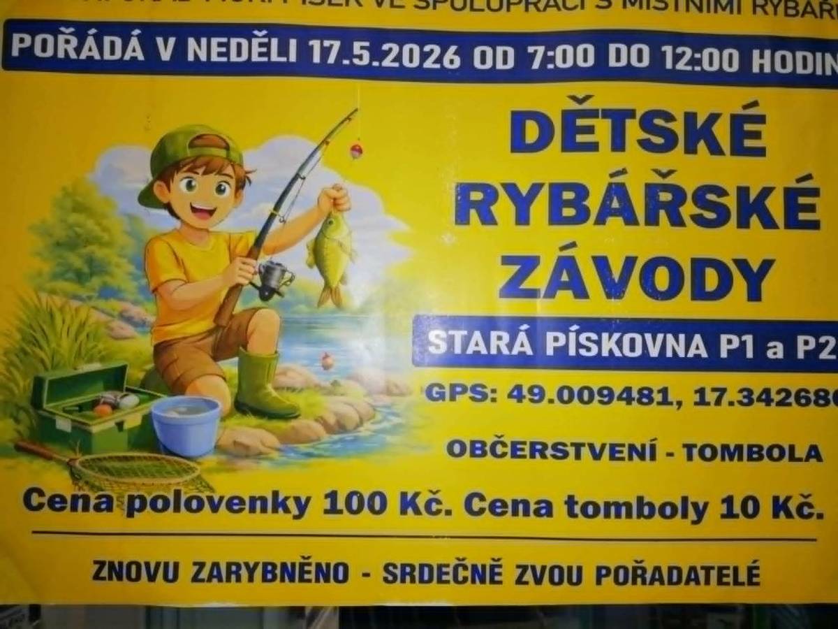 OS Pláňava pořádá v neděli 17. května od 7.00 do 12.00 dětské rybářské závody na staré pískovně. Cena povolenky 100 Kč.