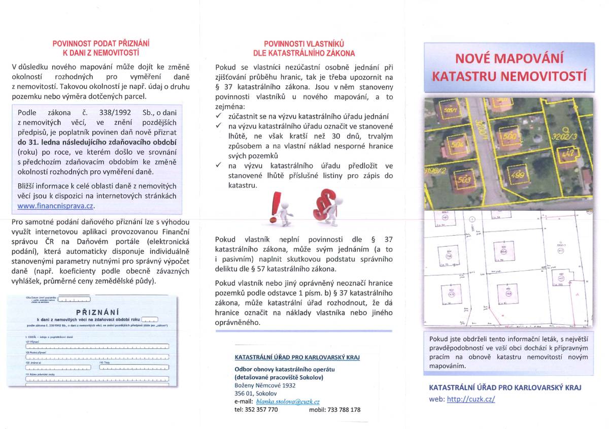 Postoupení základních informací katastrálního úřadu k naplánovanému mapování v katastrálním území města Rotava.