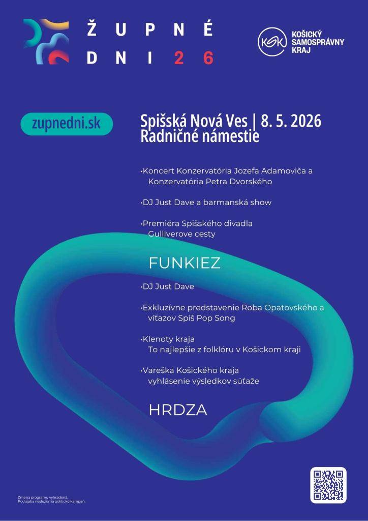 Na Radničnom námestí sa 8. mája 2026 uskutoční bohatý program vrátane koncertu konzervatórií a premiéry Spišského divadla. Tešiť sa môžete aj na DJ Just Dave a vyhlásenie výsledkov súťaže Klenoty kraja.