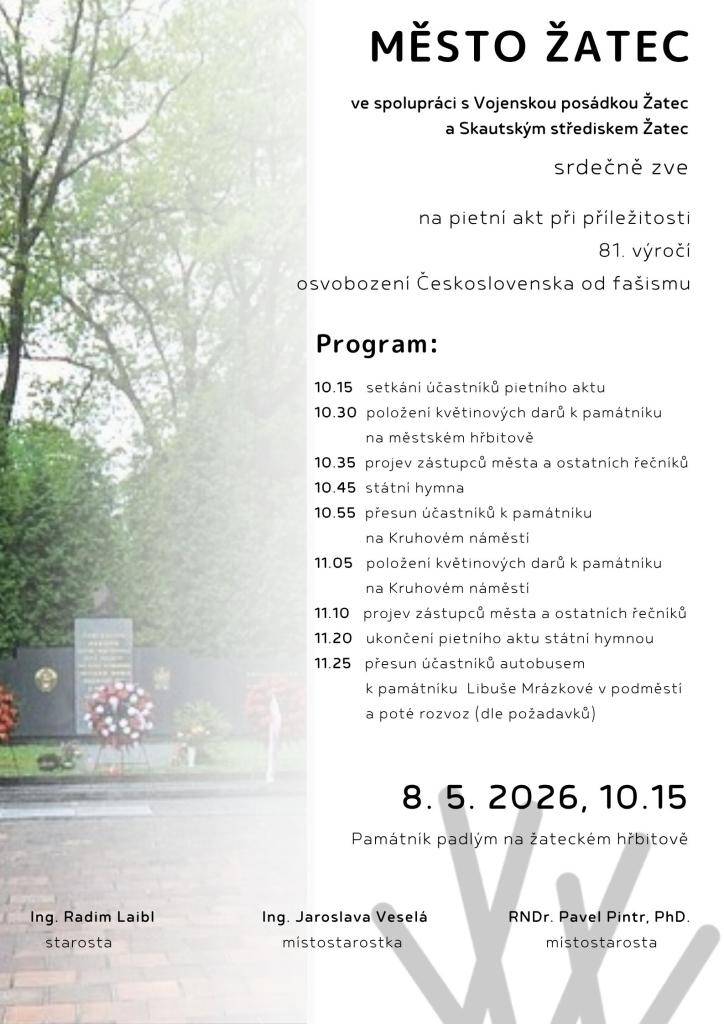 Regionální muzeum pořádá ve čtvrtek komentovanou procházku na městském hřbitově za válečnými veterány. V pátek se koná tradiční vzpomínková akce k výročí konce války. Sobota bude ve znamení Chmelfestu.