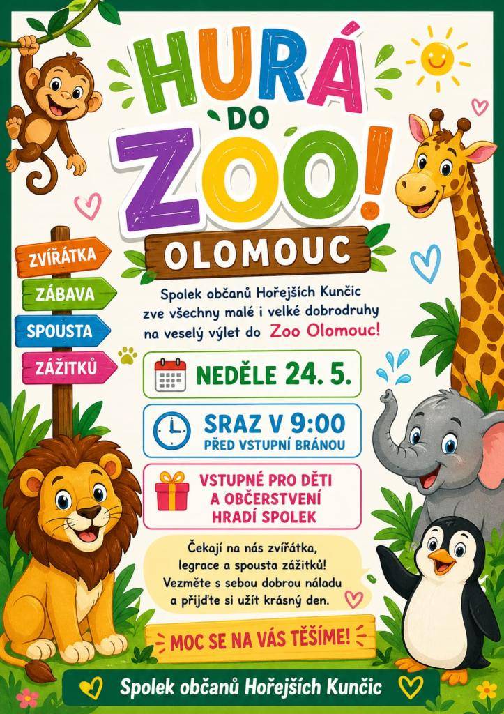 Spolek občanů Hořejších Kunčic - Hurá do Zoo Olomouc - 24. 5. 2026
