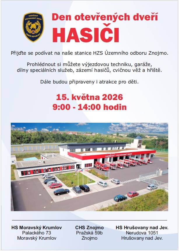 Den otevřených dveří - hasičská stanice Znojmo 15.5.2026
