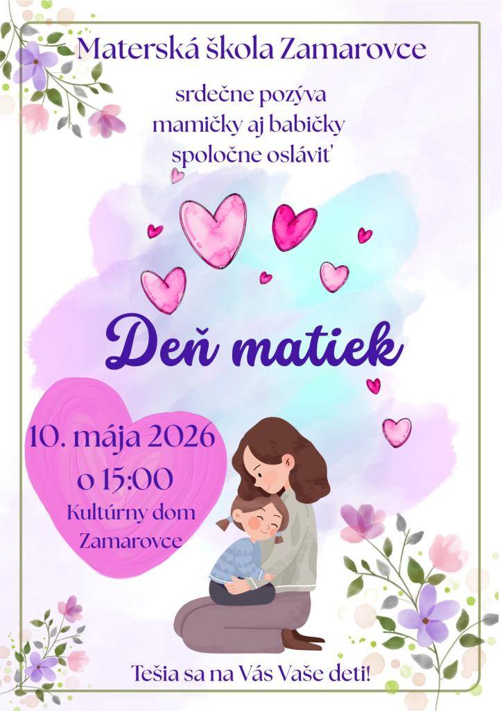 Srdečne Vás pozývame na oslavu Dňa matiek.