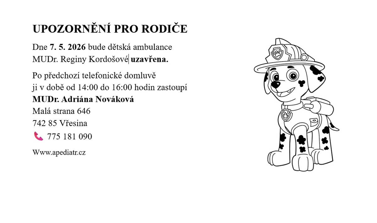Upozornění pro rodiče.