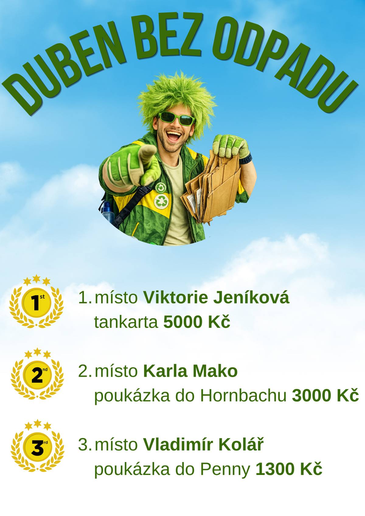 Během dubna se v naší obci uskutečnila výzva „Duben bez odpadu“, jejímž cílem bylo převzít větší zodpovědnost za vlastní odpad. Každý týden byl zaměřen na jiné téma. Účastníci výzvy se nejdříve zamysleli nad obsahem svého koše, poté se nakupovalo s rozumem a předcházelo se tak nadměrnému množství bioodpadu. Bonusový bod získal ten, kdo poslal recept na využití zbytků z kuchyně. Další výzva se zaměřila na přípravu na bazárek, který se koná 17. 5. 2026 v 10:00 v KD Jiříkov, součástí byl také bonusový bod za přírodní výzdobu. Zvážit plastový odpad – tak zněla další výzva. Šlo o to, že sešlápnutý odpad váží stejně jako nesešlápnutý, ale vejde se ho xkrát víc do kontejneru 😊 Poslední výzva měla název Druhý život věcem, což je dokonalá recyklace. Aktivních soutěžících bylo pomálu, přesto se kolem nás špitaly recepty na využití zbytků. Dokonce si náš kolega z úřadu doma probral směsný koš a došel k poznání, že je potřeba zapracovat na třídění. Nejaktivnější soutěžící byla Viktorie Jeníková z Kněžpole, jejíž heslo je: pro jednoho odpad, pro druhého poklad. Viktorie umí dát druhý život věcem a využít zbytky do posledního drobku. Patří jí proto zasloužené první místo v této výzvě a obrovské díky za inspiraci a motivaci pro nás všechny. Druhou nejaktivnější soutěžící byla Karla Mako z Kněžpole – jako by u nich odpad snad ani nevznikal, což je mimo jiné nejlepší předcházení odpadu. Kájo, mockrát děkujeme za inspiraci na recepty. Kreativní soutěžící, který získal třetí místo v této výzvě, je Vladimír Kolář ze Sovince, který je schopen z odpadu vytvořit oázu krásy. Tahle výzva nám všem přinesla nové možnosti, jak nakládat s odpadem. Protože to opravdu nekončí vyhozením do popelnice – dokud odpad nezmizí z povrchu zemského, do té doby bude váš. Děkujeme všem, kteří se zapojili – a také těm, kteří se alespoň zamysleli nad tím, jak s odpadem nakládají. Úplně největší díky patří kolegyni Martině Zatloukalové za nápad a perfektní realizaci celé výzvy i za skvělá videa a příspěvky na sociálních sítích (je jasné, že mezi sebou máme opravdovou influencerku:-) Do roku 2030, kdy budeme muset vytřídit 60 % z celkového odpadu, nás podobné výzvy čekají určitě znovu.