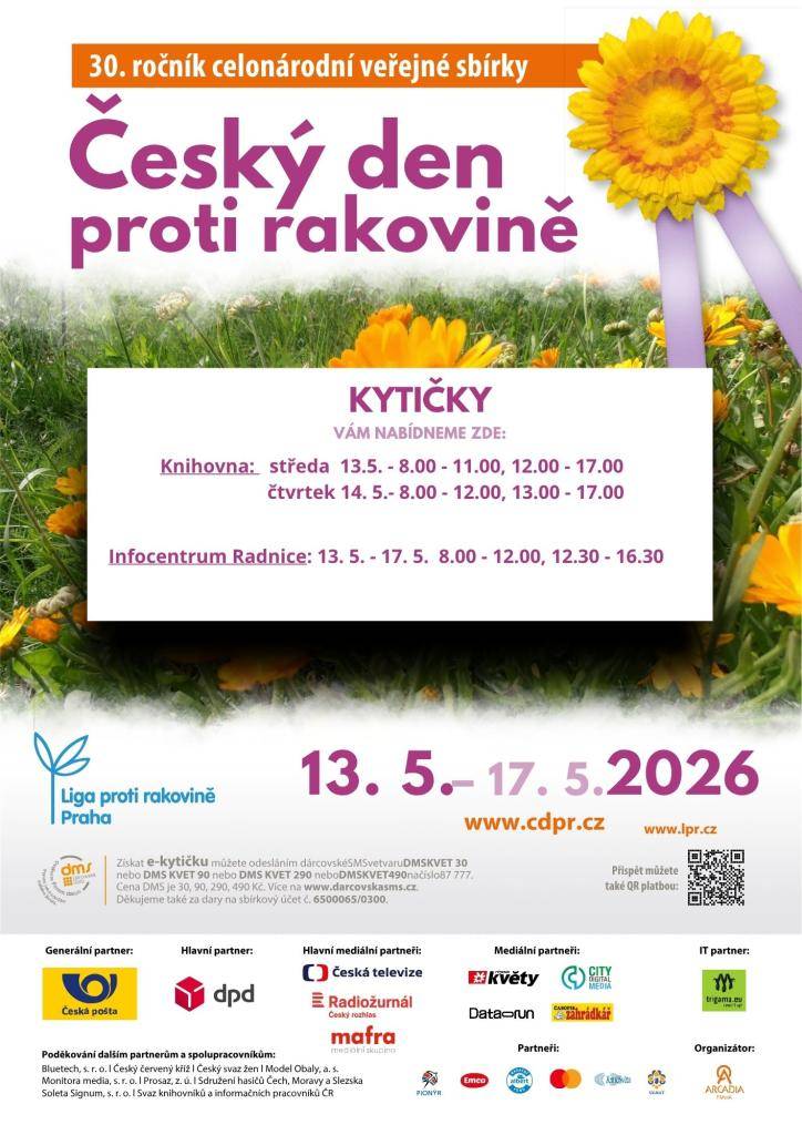 Jako každý rok si budete moci zakoupit kvítek měsíčku lékařského v knihovně a také v infocentru.