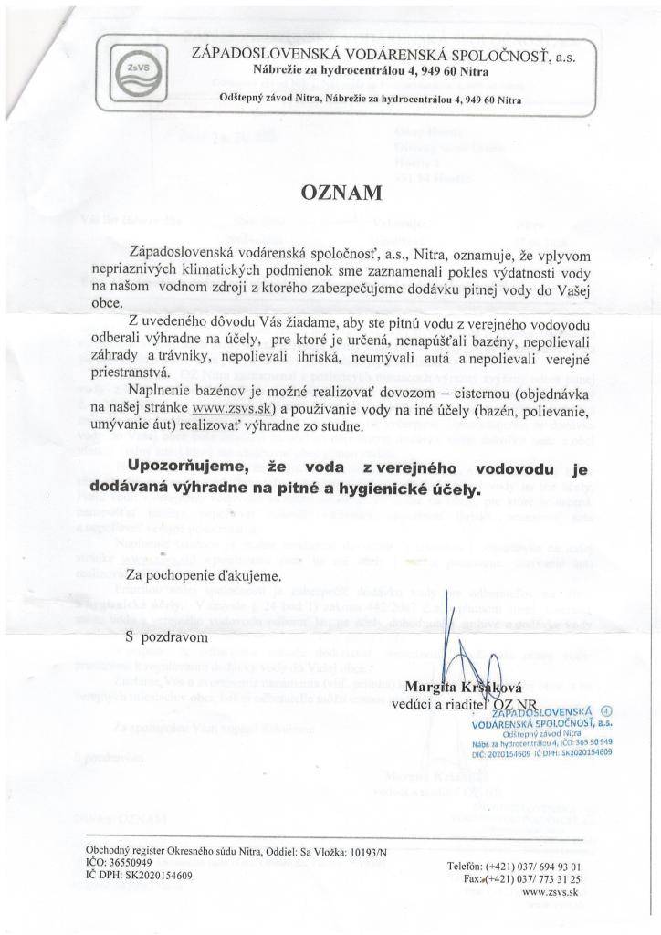 Šetrenie pitnou vodou z miestneho vodovodu.