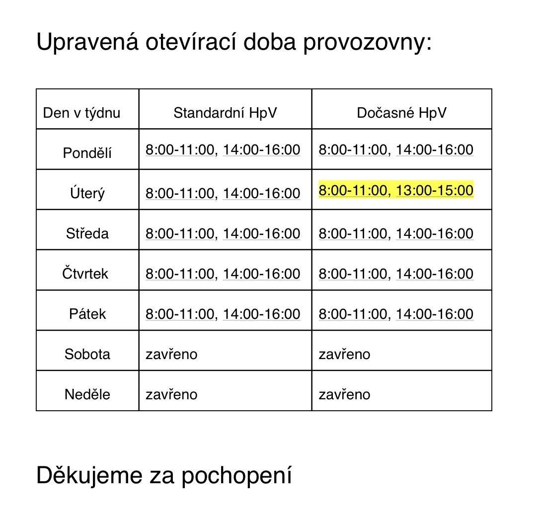 📯 ČESKÁ POŠTA 📯 Dovolujeme si Vás informovat o dočasné změně hodin pro veřejnost provozovny Březno. Rozsah hodin pro veřejnost bude omezen na nezbytně nutnou dobu ve dne 26.5.2026 z provozních důvodů.