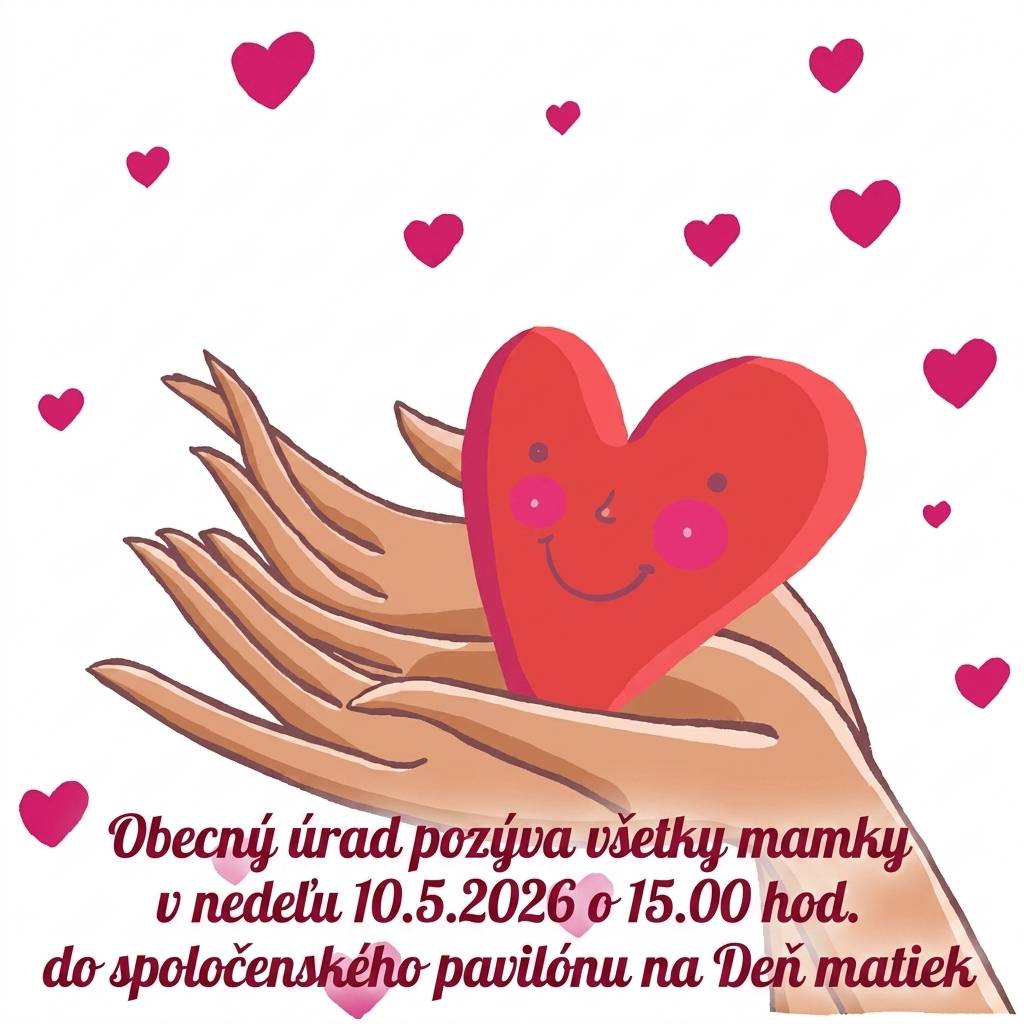 Obecný úrad pozýva všetky mamky dňa 10.5.2026 o 15.00 hod. do spoločenského pavilónu na Deň matiek.