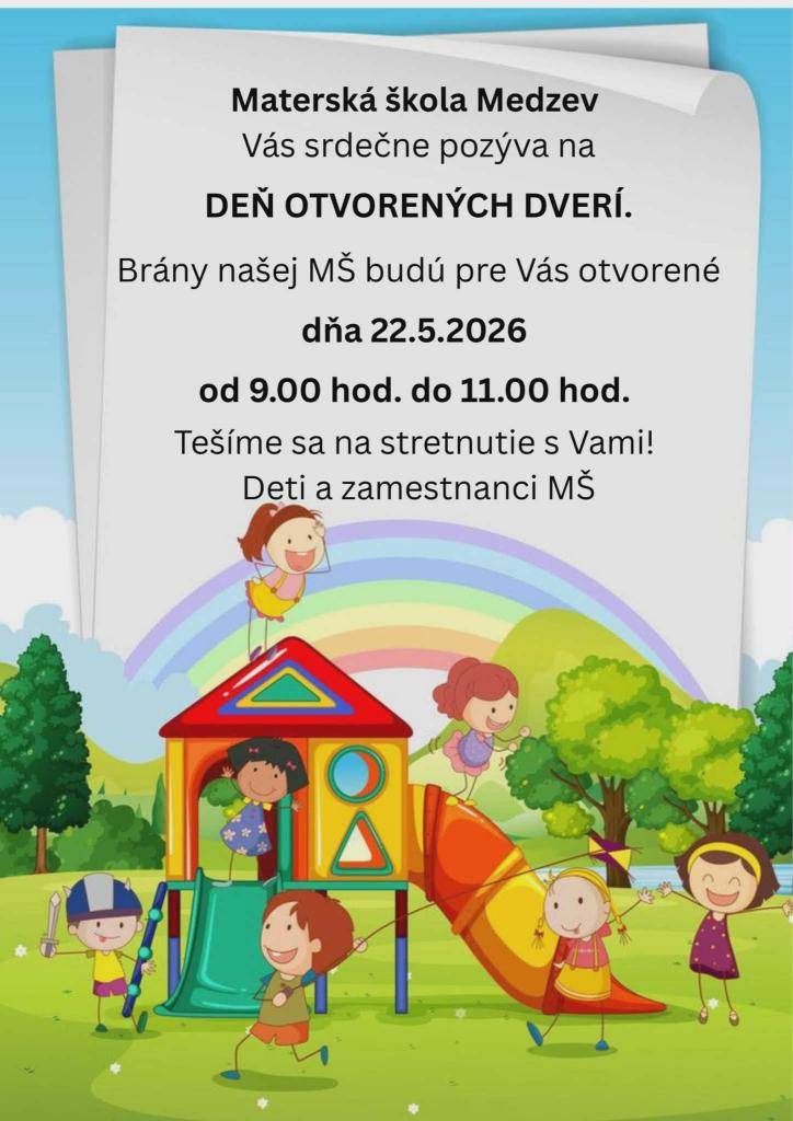 Materská škola v Medzeve Vás pozýva na Deň otvorených dverí