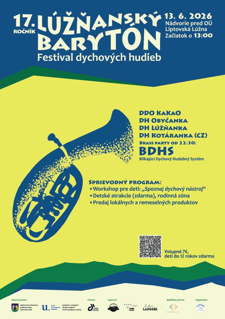 Dychová hudba Lúžňanka vás srdečne pozýva na 17. ročník raritného festivalu dychových hudieb na Liptove – Lúžňanský barytón, ktorý sa uskutoční v sobotu 13. júna 2026 od 13:00 hod. na nádvorí OÚ v Liptovskej Lúžnej.