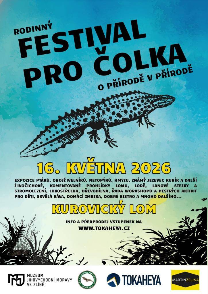 Další ročník rodinného Festivalu pro čolka se uskuteční v sobotu 16.5. v Kurovickém lomu.