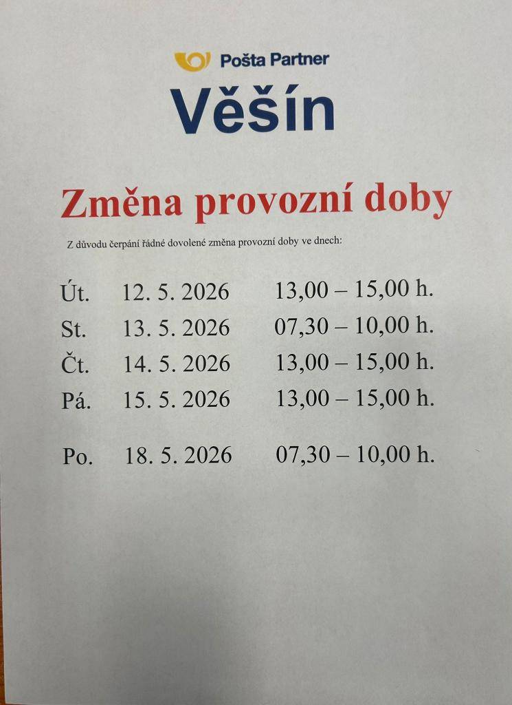 Změna provozní doby Pošta Partner