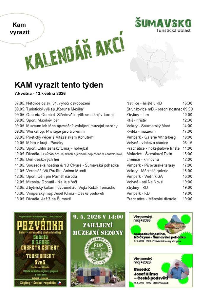 Kalendář akcí pro 19. týden 2026