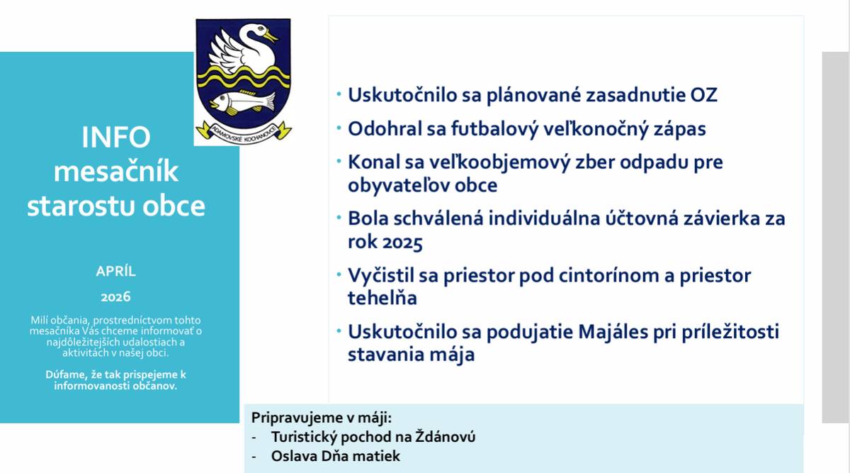 Info mesačník starostu obce na mesiac apríl 2026.