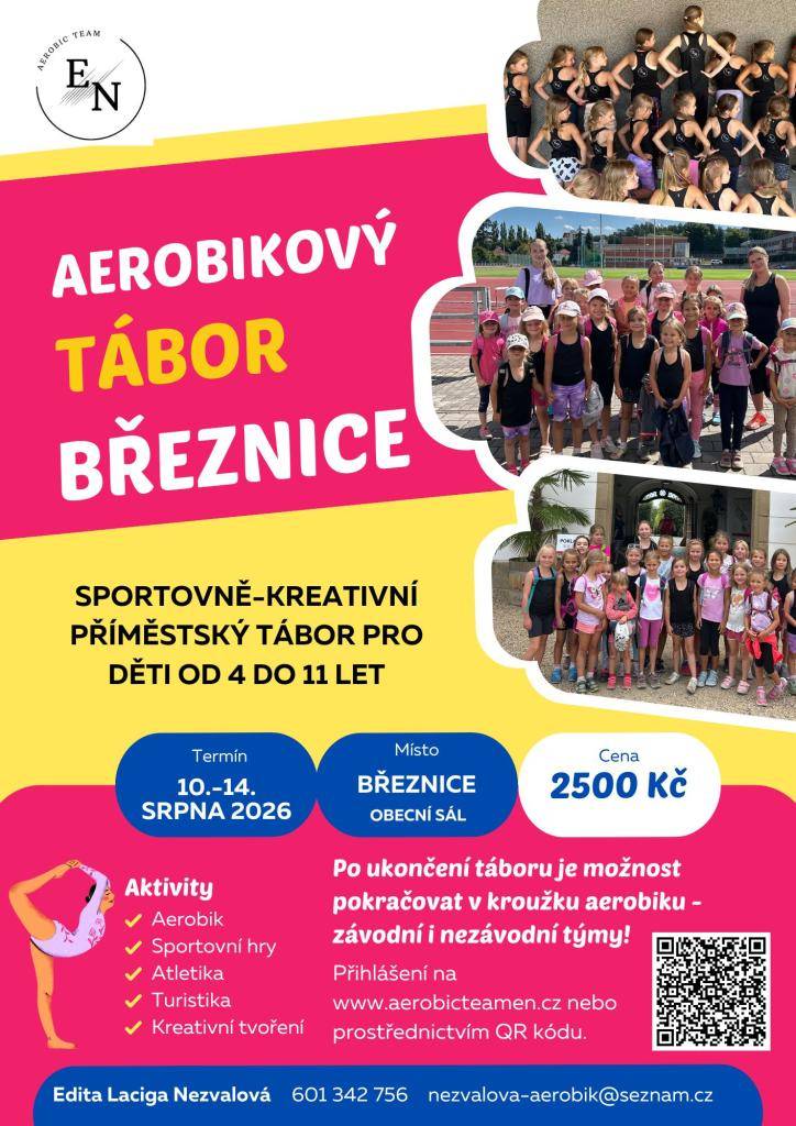V příloze pozvánka na letošní aerobikový tábor v Březnici.  10.08.2026 - 14.08.2026