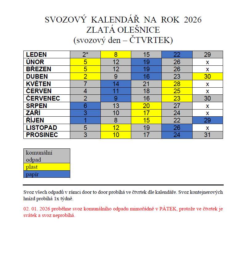 SVOZOVÝ KALENDÁŘ 2026 - OPRAVA