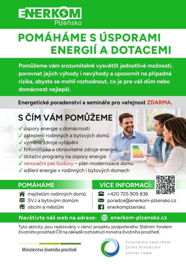 ENERKOM Plzeňsko nabízí pomoc s úsporami energií a dotacemi.   Energetické poradenství a semináře pro veřejnost ZDARMA.