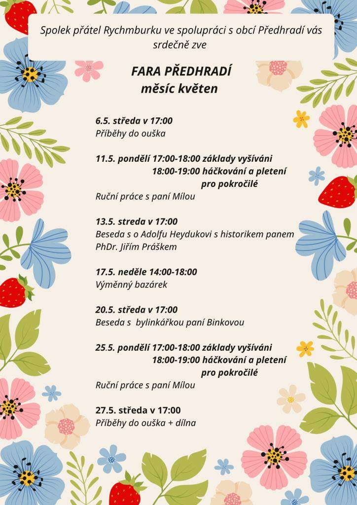 Spolek přátel Rychmburku a obec Předhradí vás srdečně zvou na bohatý květnový program!