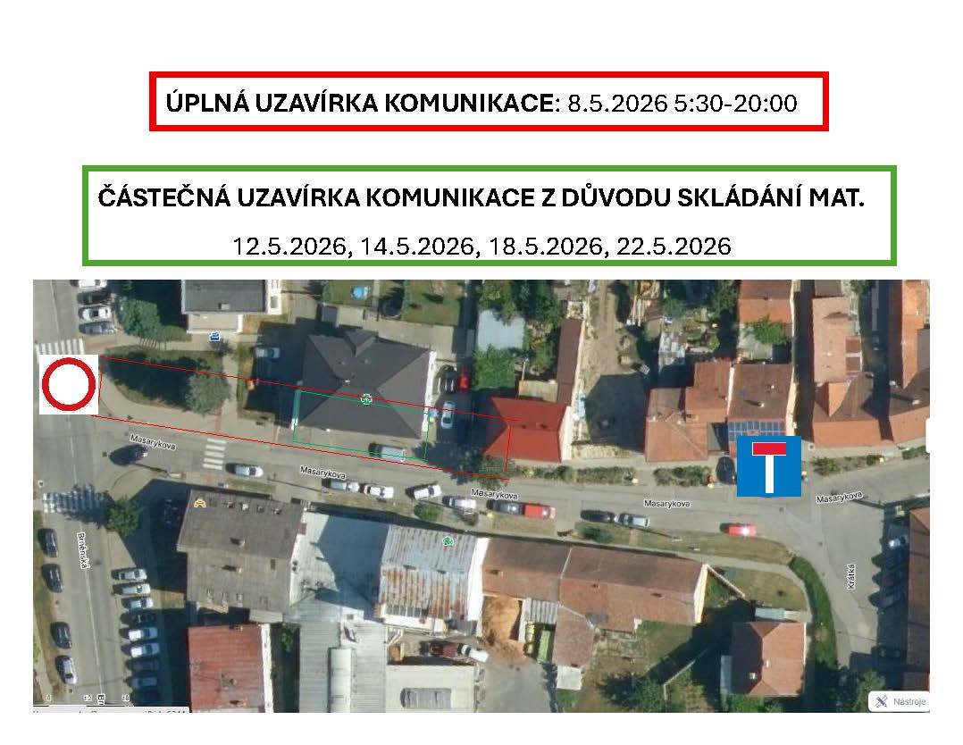 Uzavírka silnice v ulici Masarykova