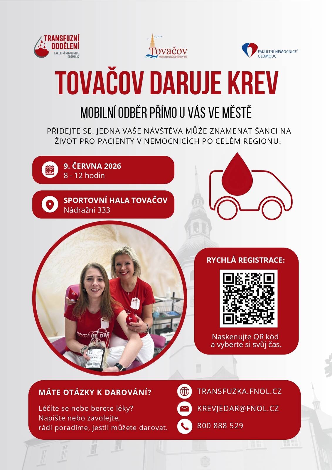 Přidejte se a darujte krev 9. června ve sportovní hale v Tovačově.