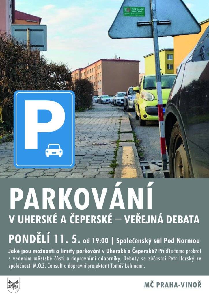 V pondělí 11. 5. od 19 hodin se ve společenské sále pod Normou koná veřejná debata k možnostem parkování na sídlišti Uherská a Čeperská. Veřejné debaty se zúčastní i dopravní projektant Petr Horský, který vysvětlí výhody a nevýhody parkovacích zón. Dopravní projektant Tomáš Lehmann popíše, jaké jsou možnosti parkování v kontextu dopravních předpisů. Debaty se zúčastní také starosta Michal Biskup a místostarostka Lenka Hluší, kteří téma pojmou z pohledu samosprávy.  Chceme o tomto tématu mluvit otevřeně a potřebujeme slyšet váš názor, jak téma parkování řešit.