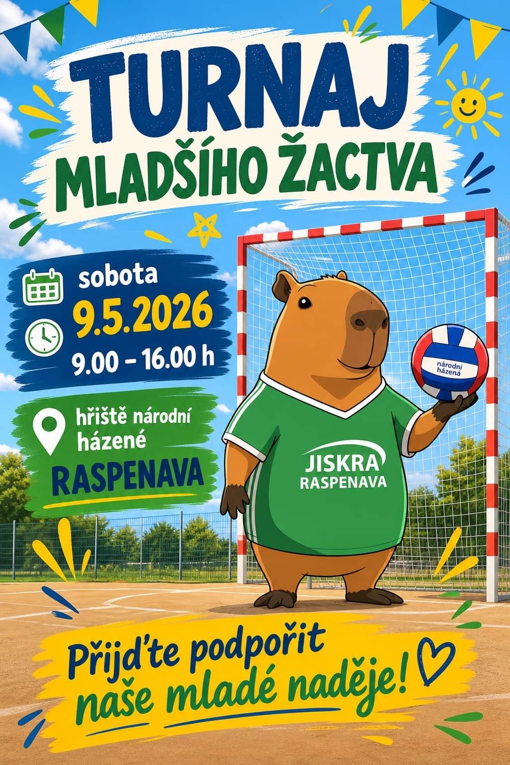 Turnaj mladšího žactvasobta  9. 5. 2026 9:00 - 16:00 hodin hřiště národní házené v Raspenaě