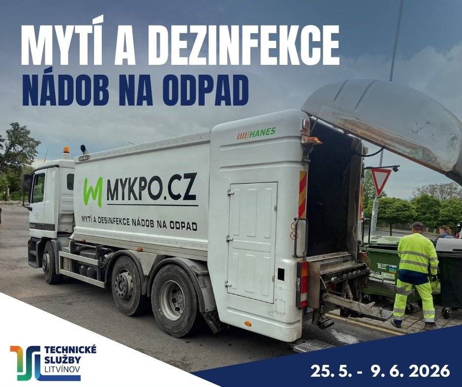 V termínu 25. 5.–9. 6. 2026 proběhne v Litvínově mytí a dezinfekce nádob na odpad. Čistit se budou: ▪️ nádoby na směsný komunální odpad (120 l, 240 l a 1100 l) ▪️ BIO nádoby (120 l a 240 l) 🚛 Mytí bude probíhat dle standardního svozového harmonogramu. V některých dnech může být trasa rozdělena do dvou částí. Pokud tedy nádoba nebude umyta v plánovaný den, proběhne její mytí v následujícím týdnu. Prosíme občany: ▪️ po výsypu neuklízejte nádoby ihned zpět na pozemek ▪️mycí vůz může jet za svozovým vozem s mírným časovým odstupem ▪️ do prázdných nádob po výsypu již nevhazujte další odpad V případě předčasného uklizení nebo znovunaplnění nádoby nebude možné provést její umytí a dezinfekci. ⚠️Harmonogram může být upraven z důvodu mimořádných okolností. ✨ Čisté nádoby jsou malý detail, který pomáhá čistějšímu městu.