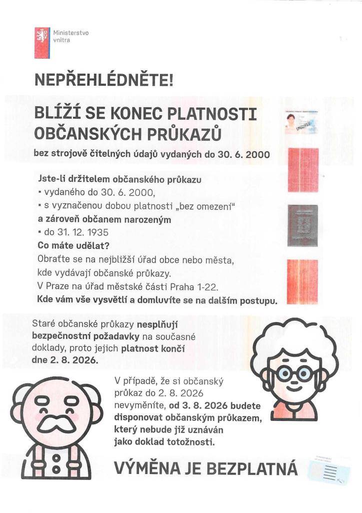 Důležitá informace - blíží se konec platnosti občanských průkazů vydaných do 30.6.2000
