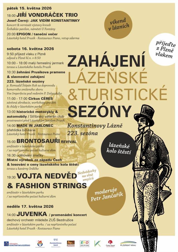 Srdečně zveme na  Zahájení lázeňské a turistické sezóny Konstantinovy Lázně   od 15.52026-17.5.2026